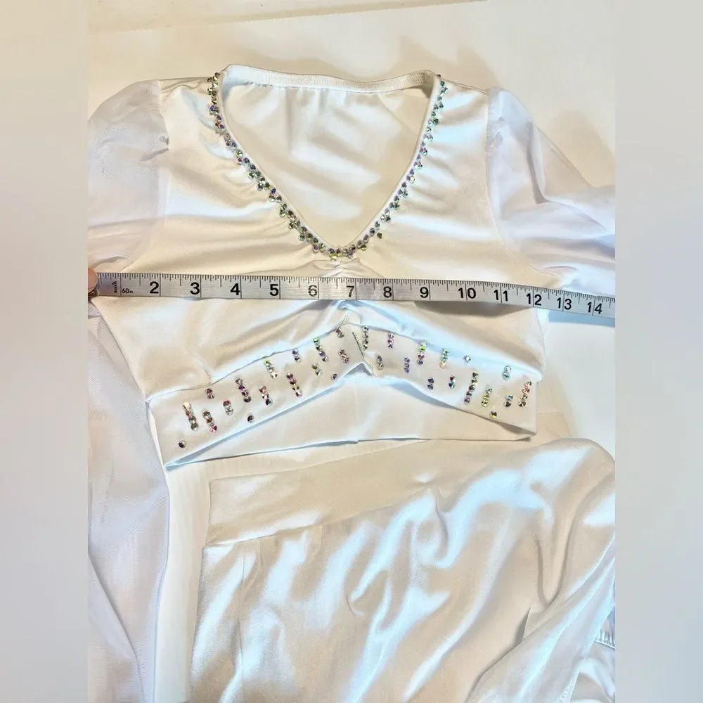 Kelle dance custom solo  costume white 2 piece AWAKENING ASYMMETRICAL 4424 LC